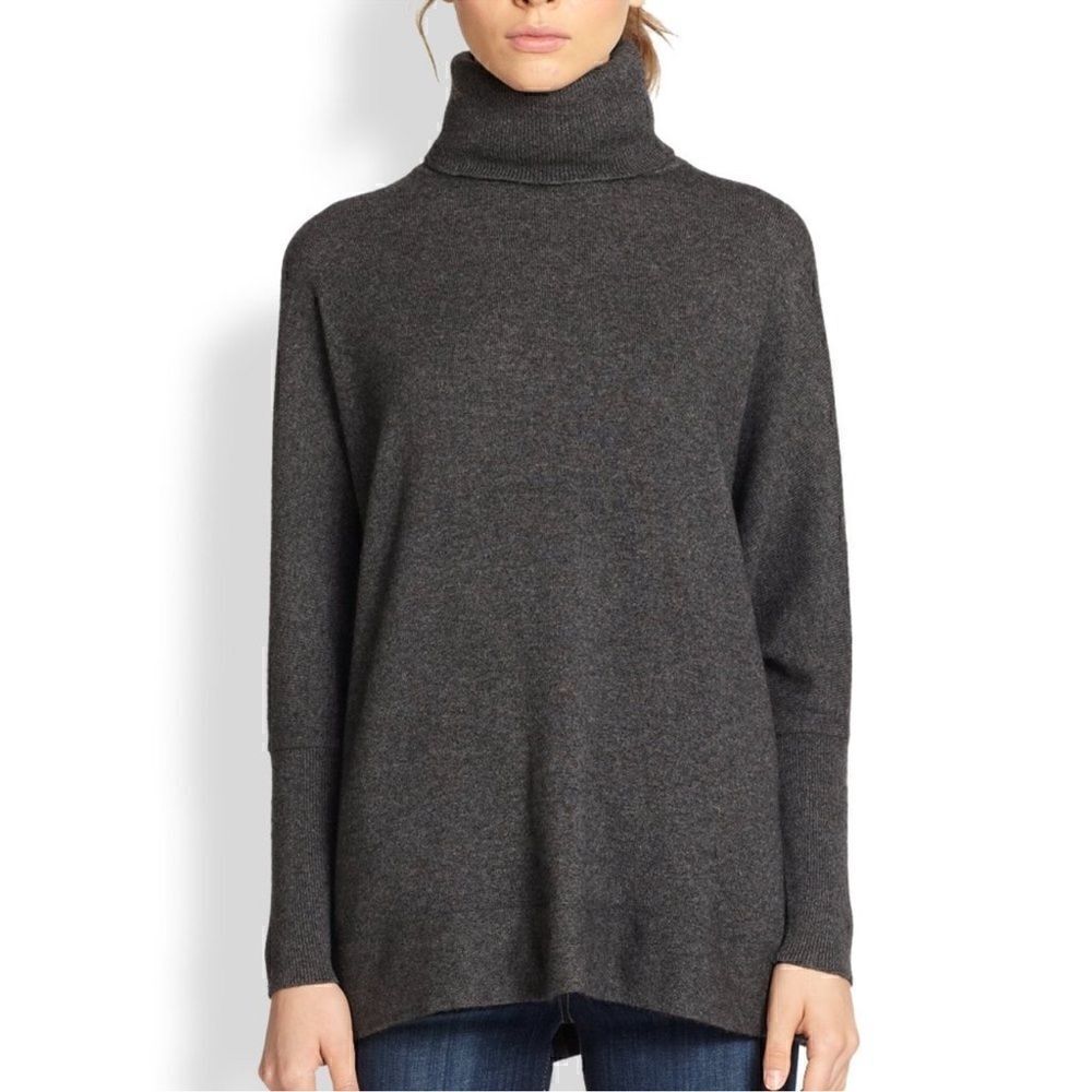 joe Sweaters‎ Womens Sz small Wool cashmere knit Tunic Turtleneck Charcoal Gray